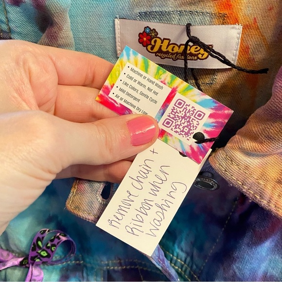 Handmade Tie Dye Jean Jacket Womens Size Medium Cropped Upcycled Colorful Denim - Picture 11 of 13